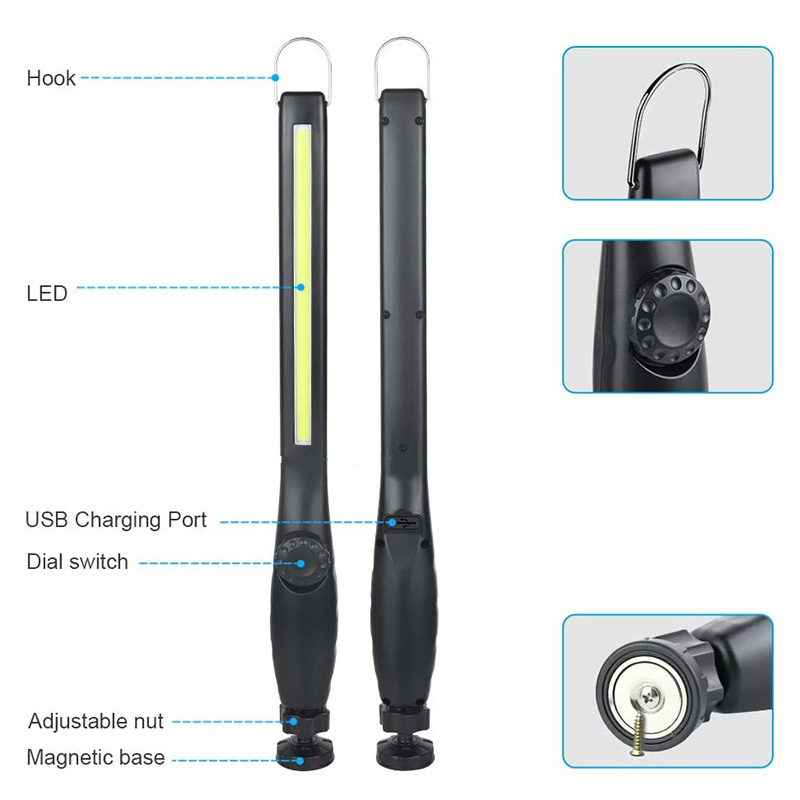 LED 작업 빛 USB 충전식 COB 작업 빛 휴대용 마그네틱 무선 검사 빛 자동차 수리 홈 사용 워크숍